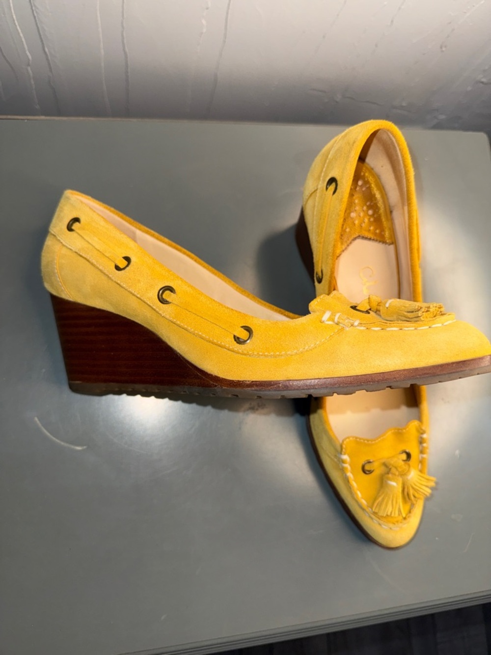 Cole Haan Yellow Suede Tassel Loafers - Women's